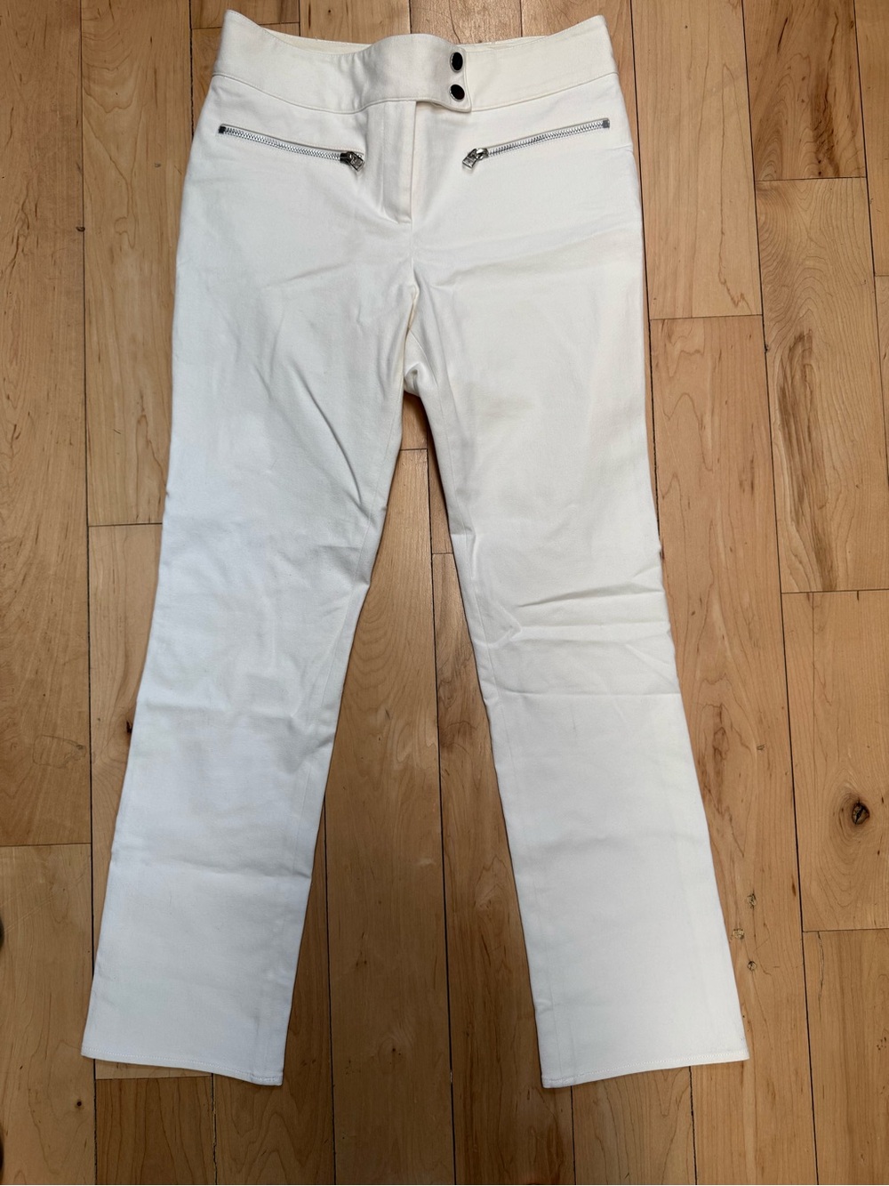 Veronica Beard White Boot-Cut Jeans with Silver Zippers